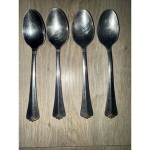 4 PCs Rogers COUNTRY SHELL GOLD Glossy Gold‎ Tip Flatware Teaspoons *read